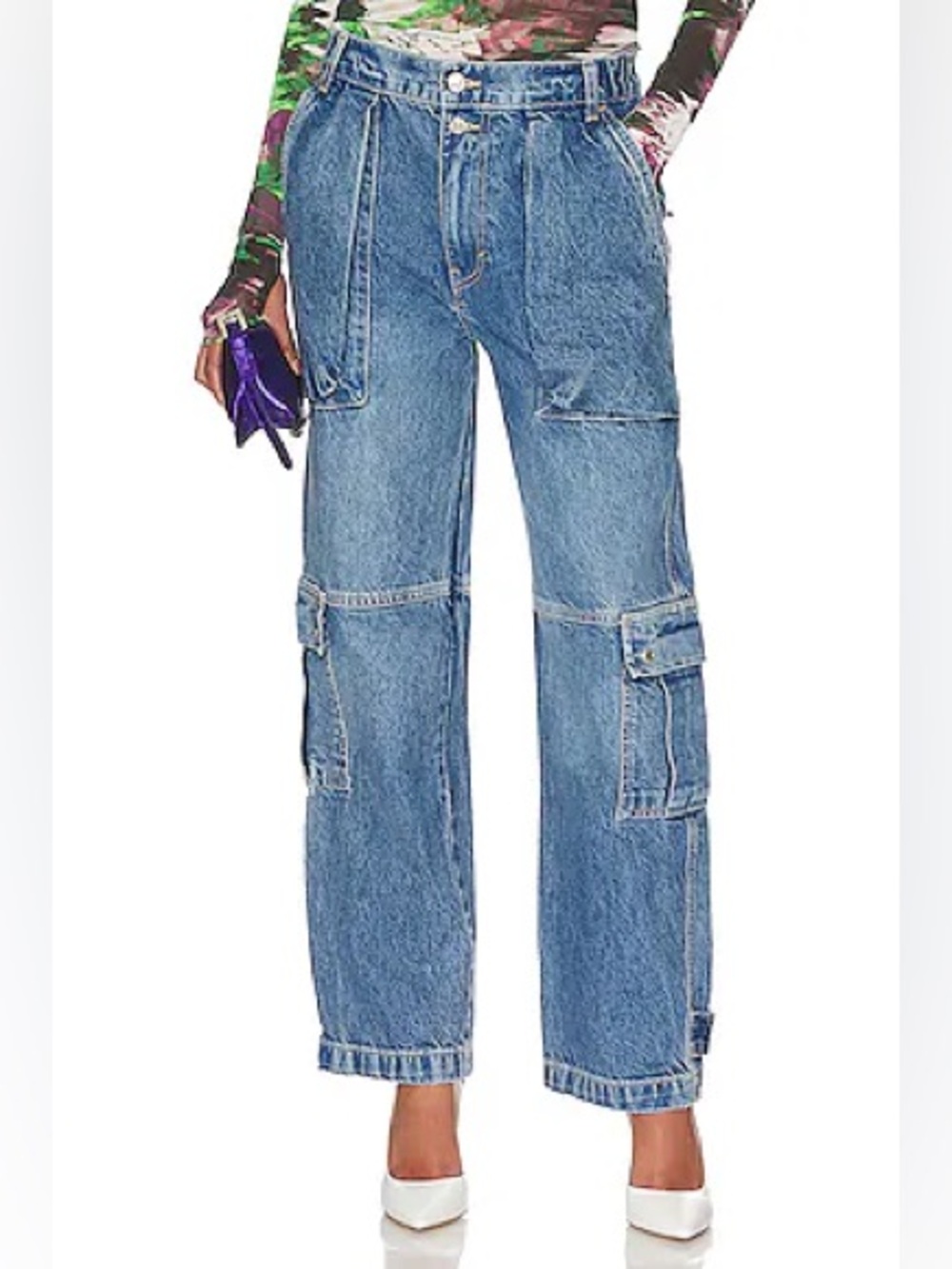 Free People Women's Blue Bootcut Cargo Jeans